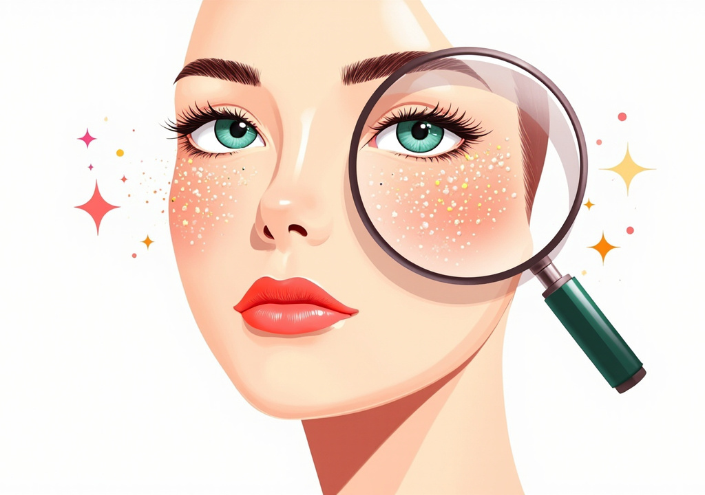 Illustration of face being analyzed with magnifying glass